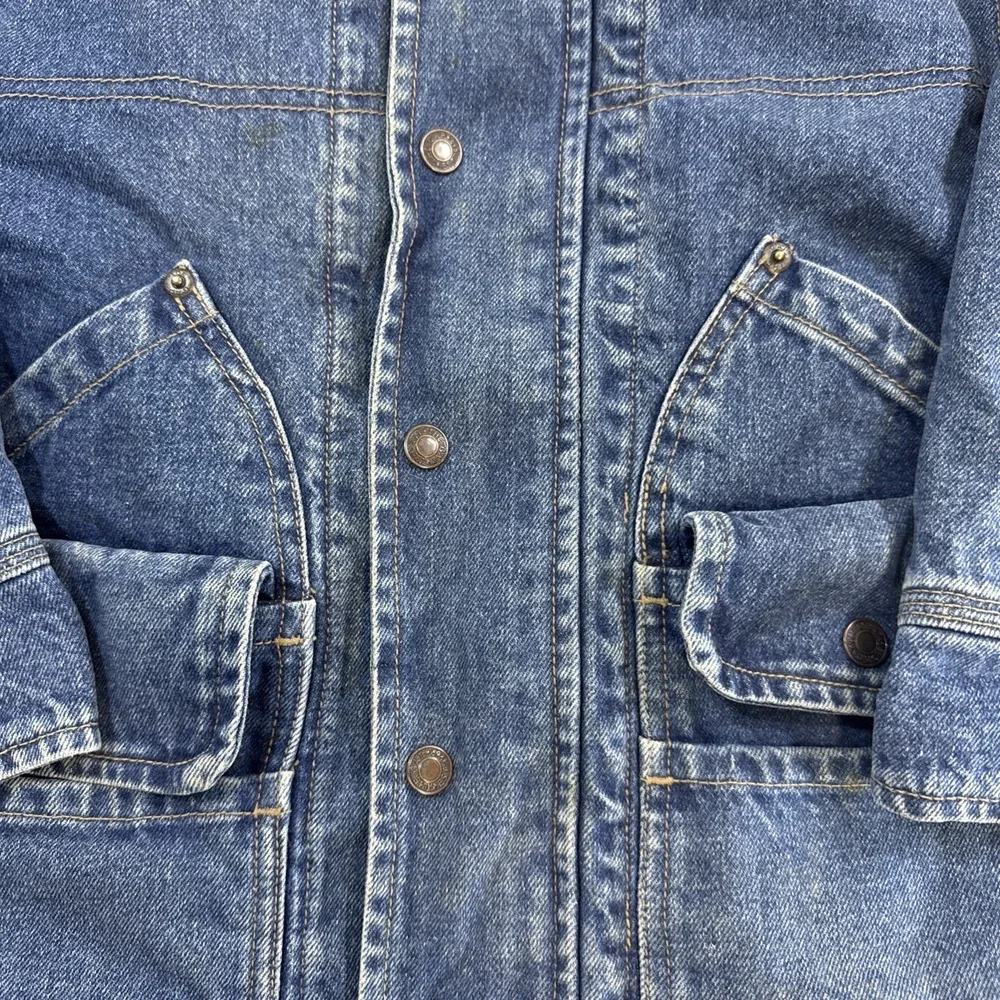 Vtg GAP Denim Jacket Kids XS Corduroy Collar Plaid Lined Chore‎ Barn Coat 90s